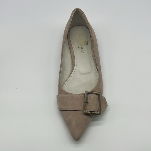 Brunomagli - Suede Light Grey Pointed Toe Buckle Made In Italy Ballet Flats 37.5 - Picture 12 of 16